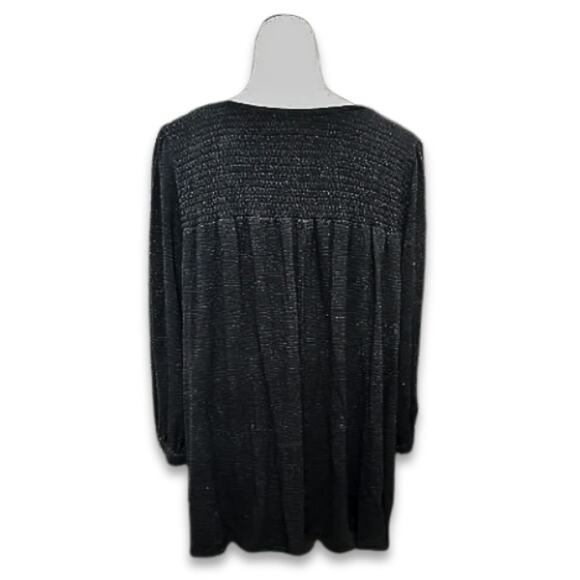 Melloday Blouse Smocked Long Sleeves Stretchy Fabric Solid Black Women's US 1X - Picture 4 of 8